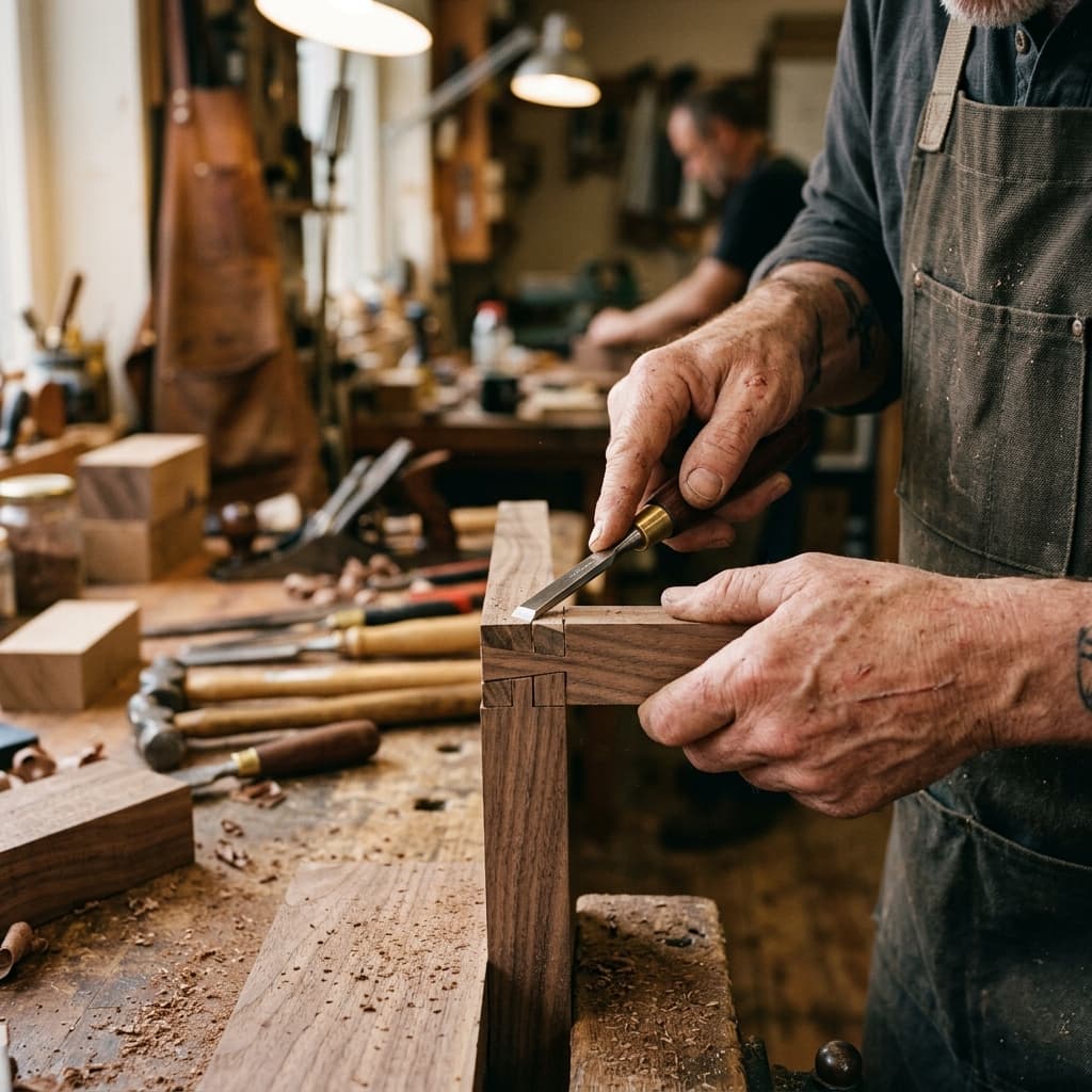 Expert artisan handcrafting furniture with care and precision
